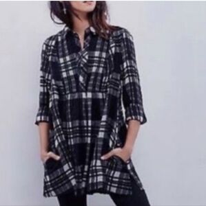 FREE PEOPLE- Black Plaid Flowy Tunic Top